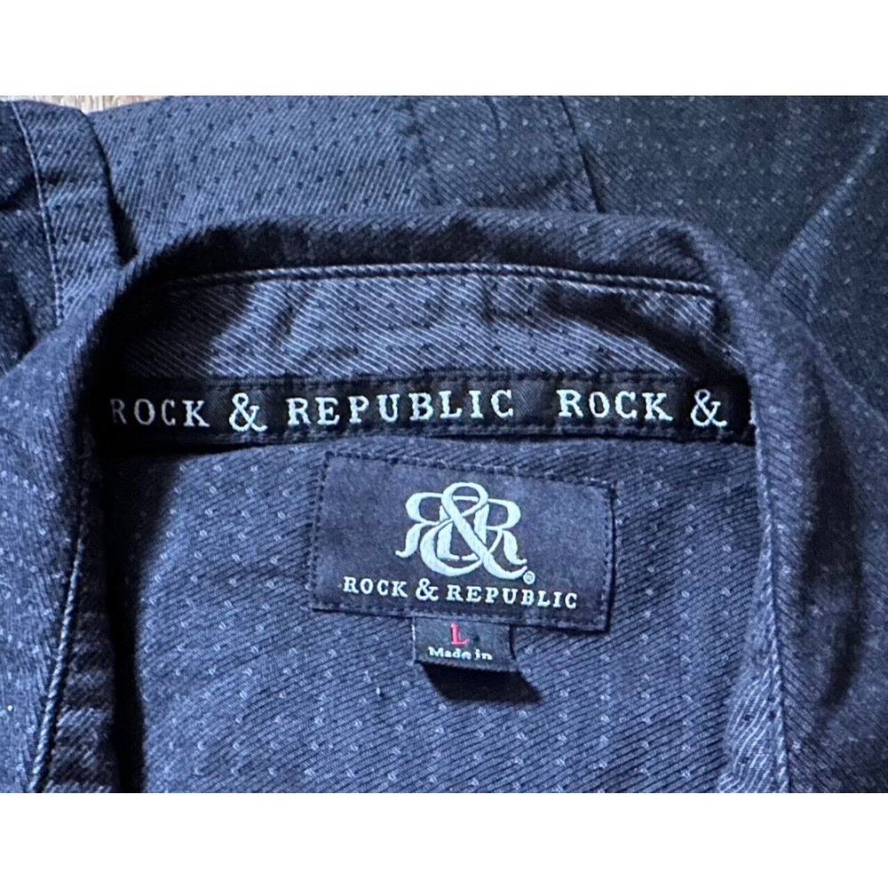 Rock & Republic Shirt Men's L Dark Gray Casual Pockets Button Roll Up Shirt - Picture 4 of 13